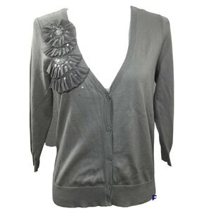 Loft Woman's Cardigan Sweater light Gray Size S Sequin Embellished